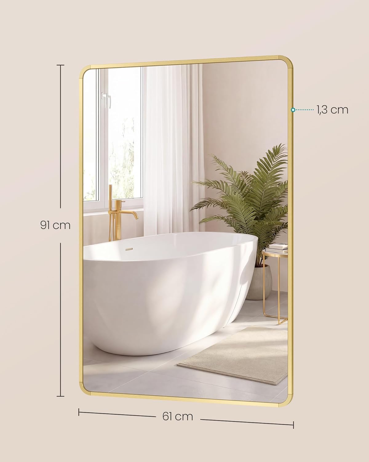 Thumbnail 4 de SONGMICS Specchio Bagno Rettangolare LWM010AB01 – Cornice in Alluminio, 91 x 61 cm, sospensione orizzontale/verticale, vetro temperato con pellicola di sicurezza
