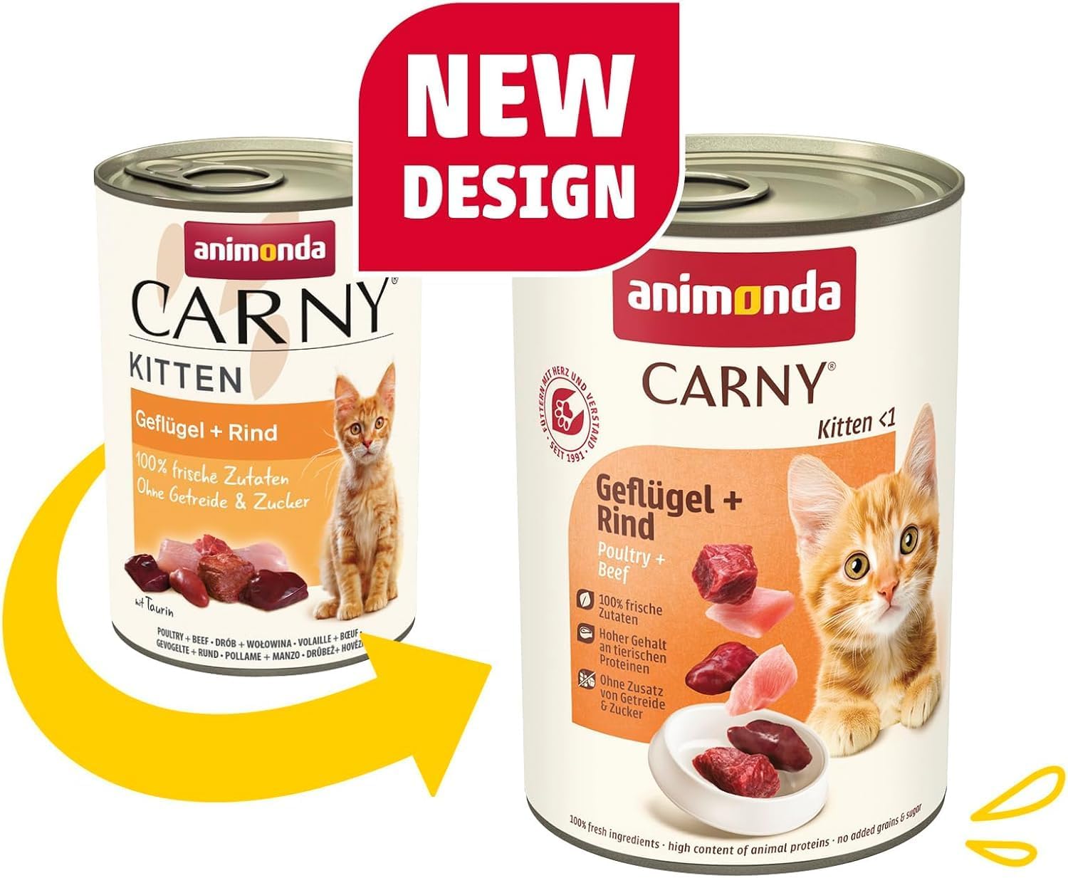 Detalle 2 de animonda Carny Adult Kitten Nassfutter Geflügel + Rind (12 x 400 g) – ausgewogene Mahlzeiten ohne Zucker und Getreide