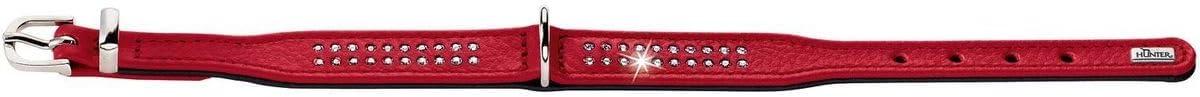 Detalle de HUNTER DIAMOND PETIT Halsband für kleine Hunde – Leder, Strasssteine, XXS-XS, 24 (rot/schwarz) – Made in Germany