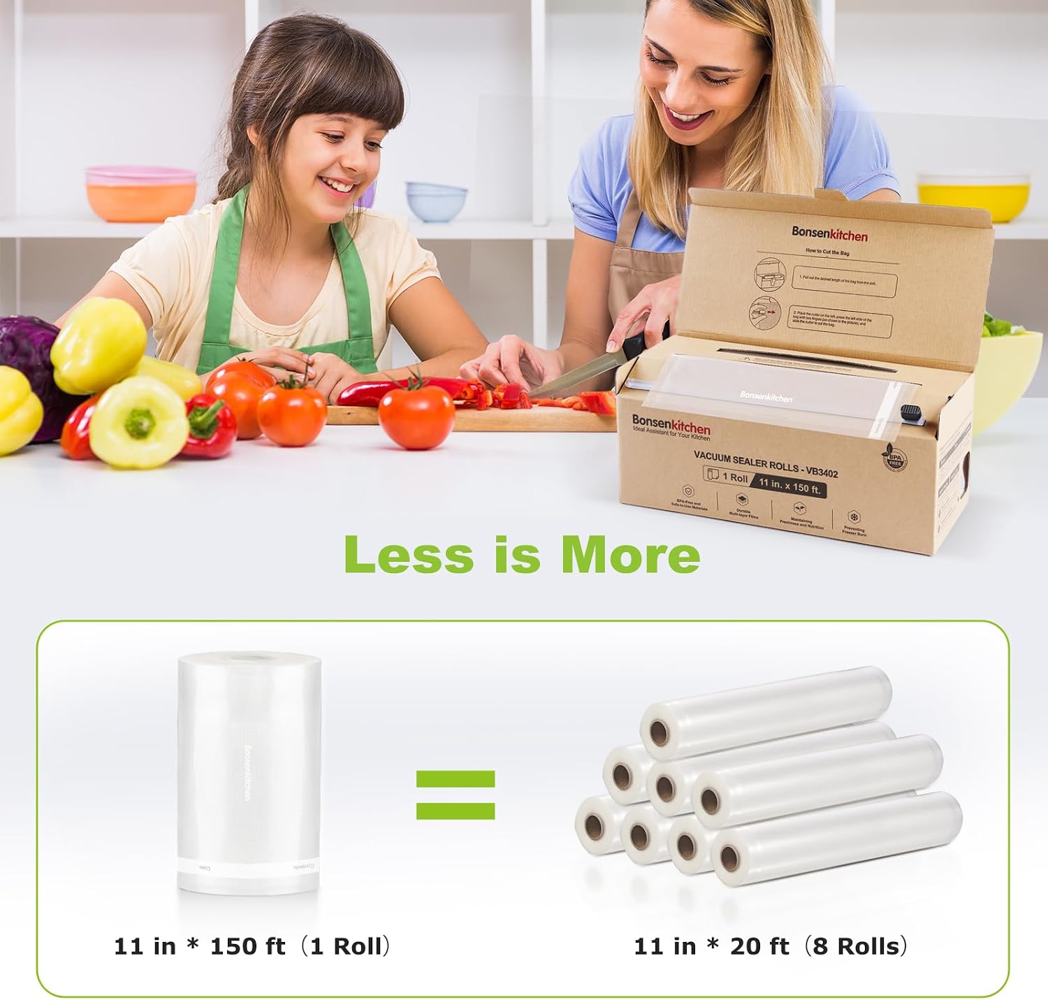 Thumbnail 1 de Bonsenkitchen Vacuum Sealer Bags, 11-Inch Roll