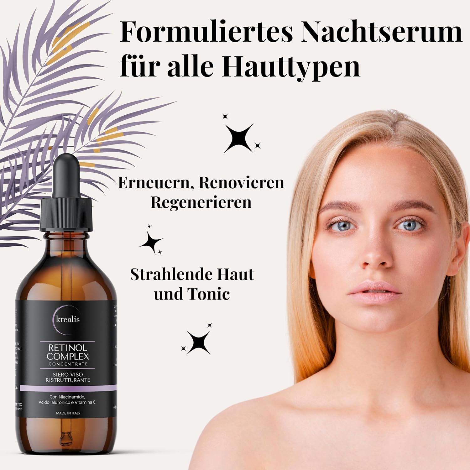 Detalle 2 de 100ml Retinol Serum mit Niacinamid, Hyaluron & Vitamin C – Anti-Falten, Feuchtigkeit & Ausgleich