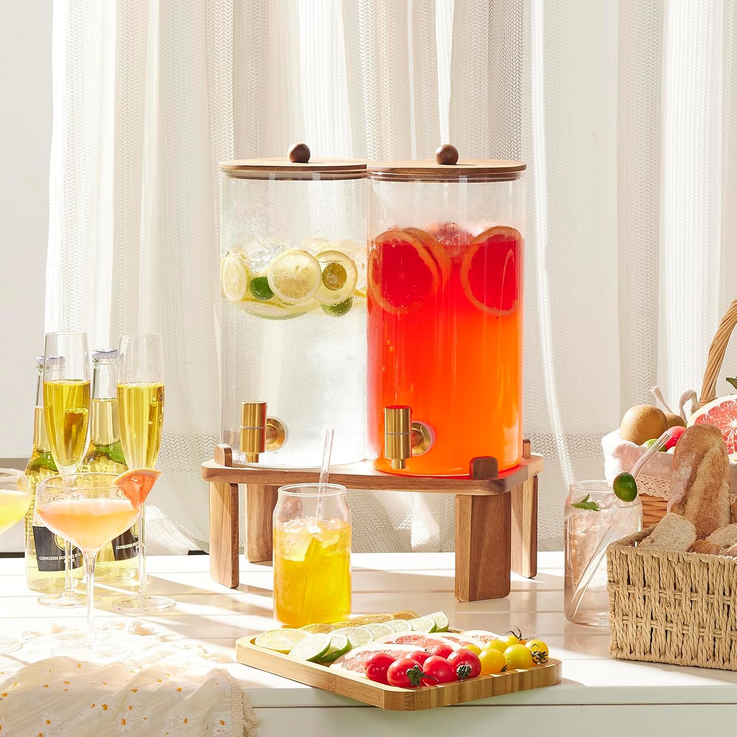 Thumbnail 6 de 2-Pack Glass Beverage Dispenser with Wood Stand — 1.5 Gallon Each