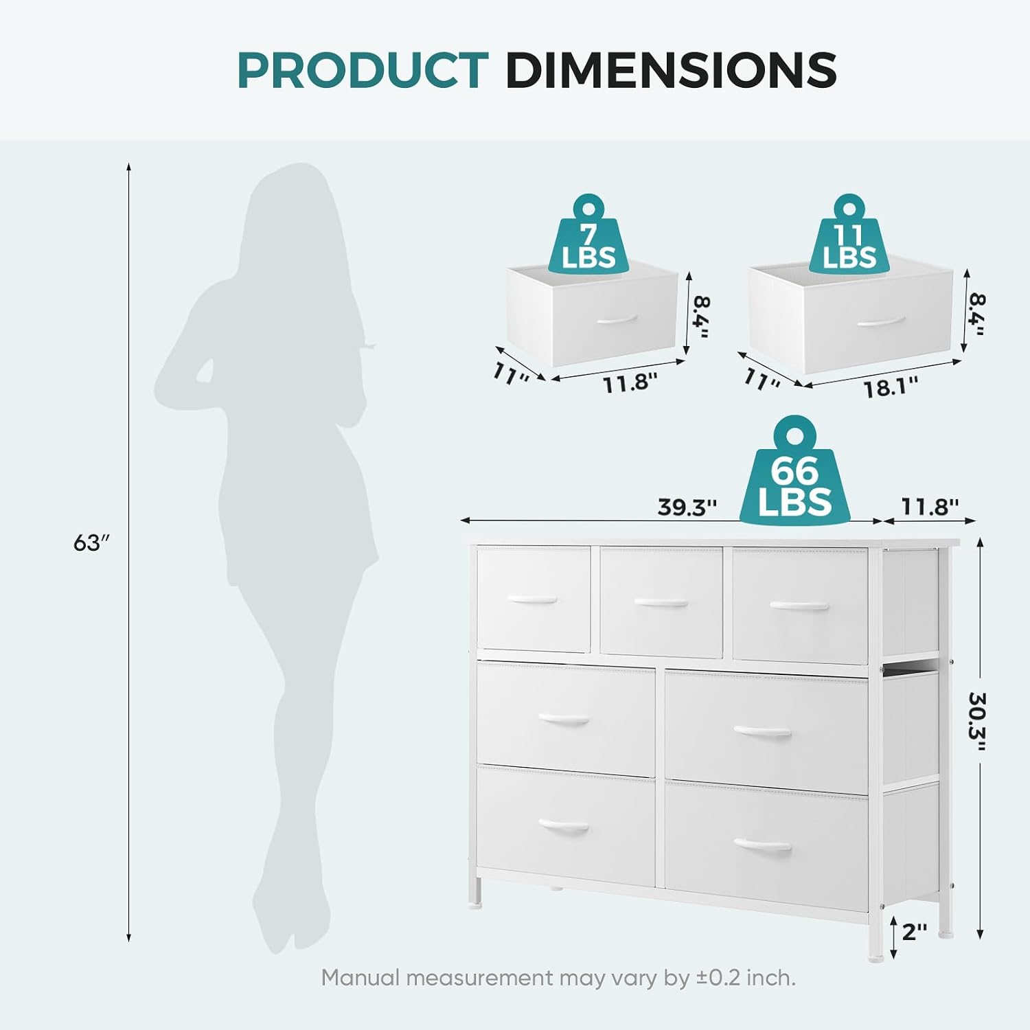 Detalle 2 de OLIXIS CAB-7BC-V2-WT 7-Drawer Fabric Dresser with Steel Frame and Wood Top