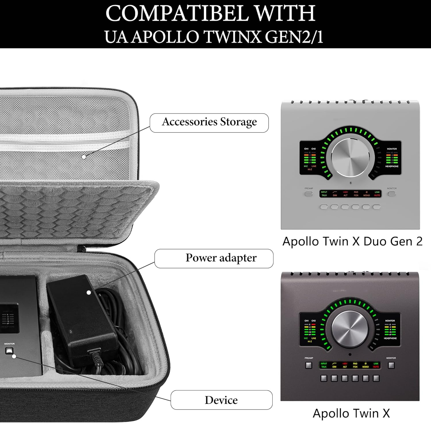 Detalle de Musiin Hard Shell Carrying Case for Apollo Twin X Duo/Quad Gen 2 (Dark Grey)