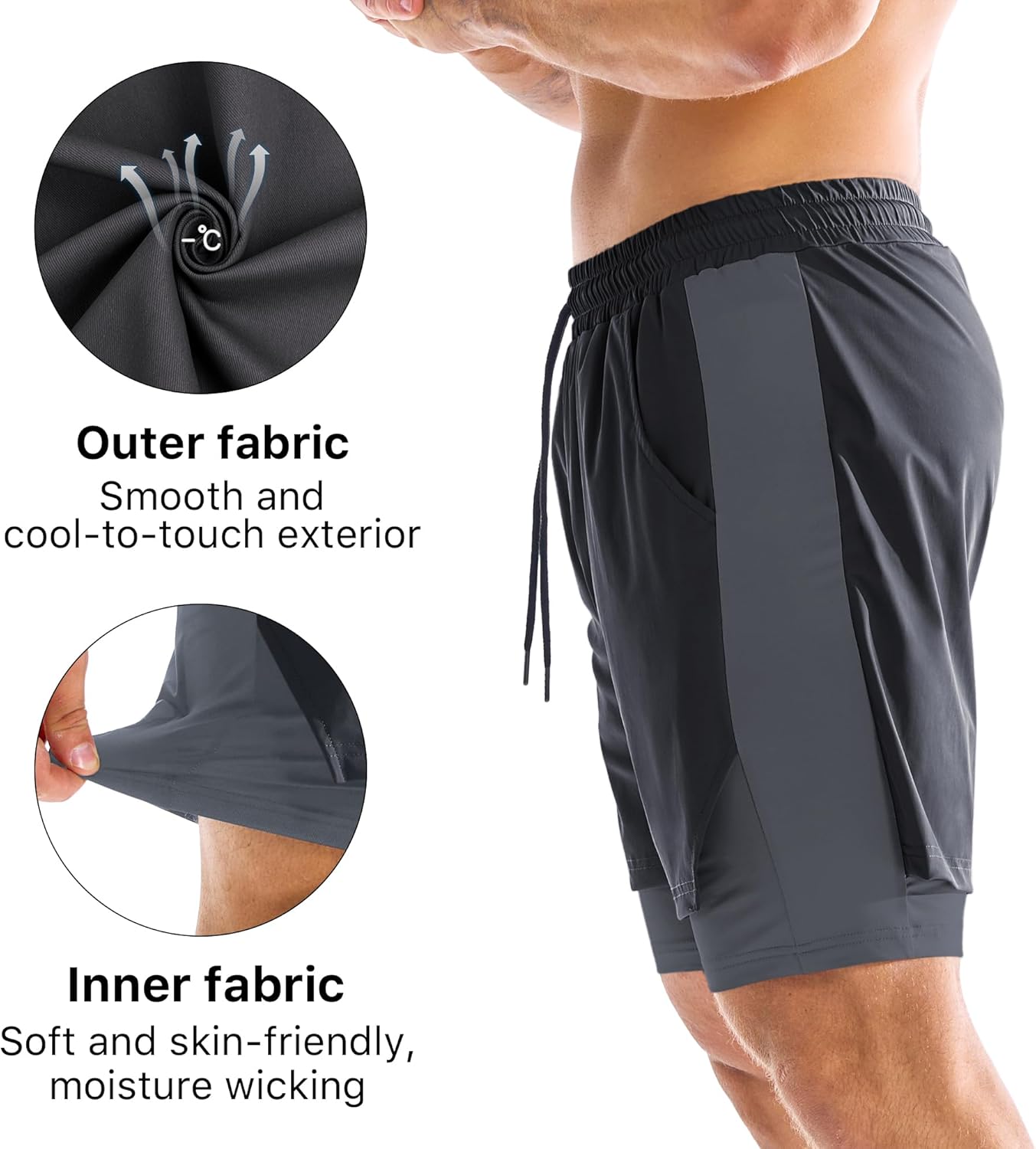 Thumbnail 5 de BROKIG Men's Liner Gym Shorts – Lightweight with Zip Pocket