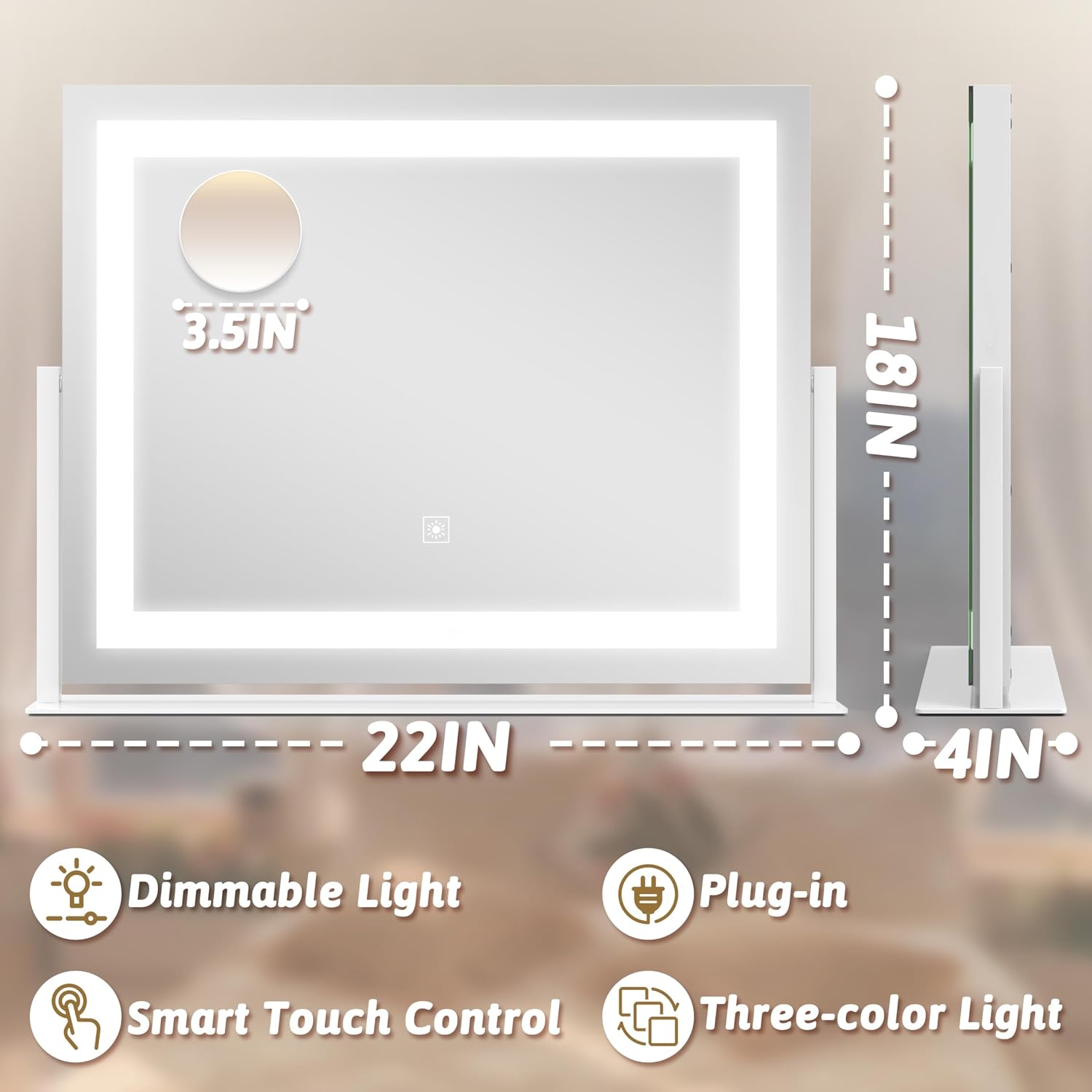 Thumbnail 1 de ROLOVE Vanity Mirror 22x18 with Lights