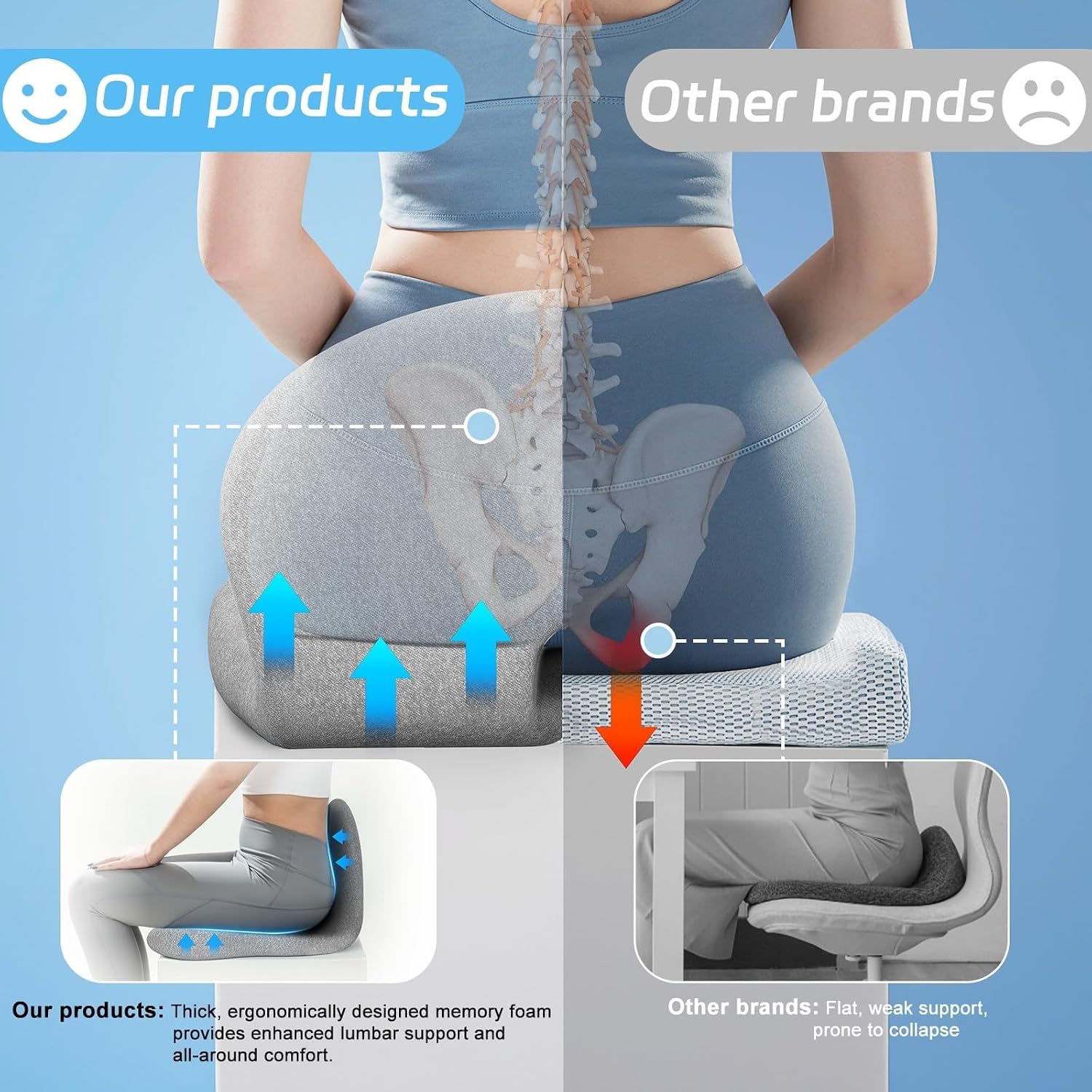 Thumbnail 4 de jpinlr L-Shaped Memory Foam Seat Cushion for Truck, Car, and Office Chairs