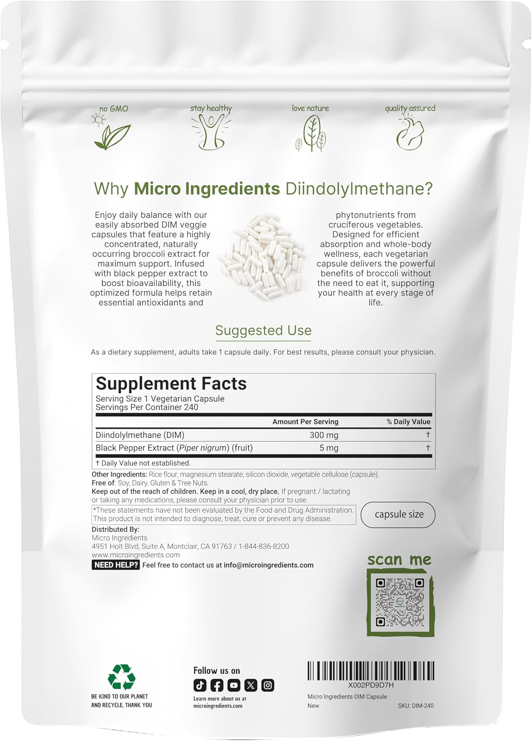 Detalle de Micro Ingredients DIM Supplement 300 mg
