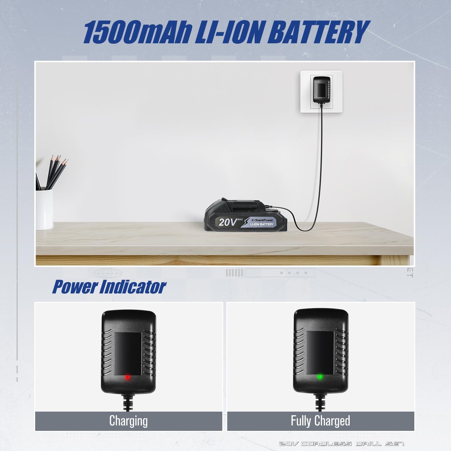 Thumbnail 6 de C P CHANTPOWER Cordless Power Drill - 20V with Two Speeds, 10mm Keyless Chuck and 22pcs Bit Set