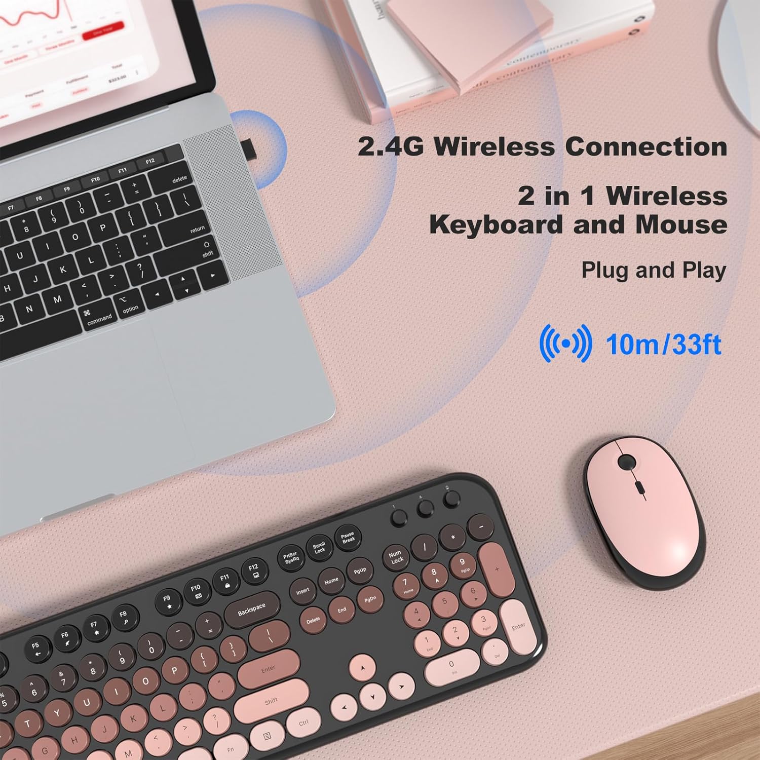 Thumbnail 1 de Atelus Wireless Keyboard and Mouse Combo: Typewriter Full-Size Keyboard with Number Pad