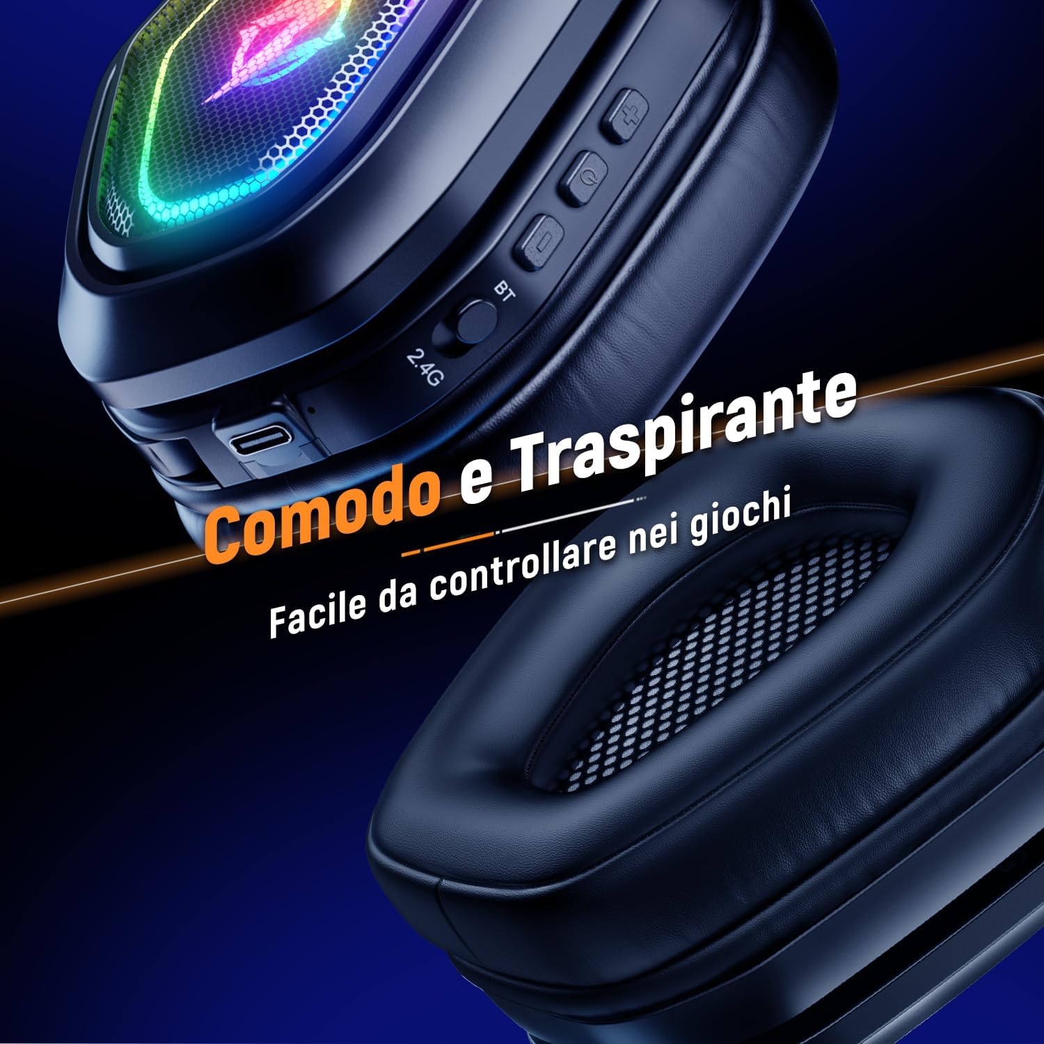 Thumbnail 3 de Ozeino Cuffie Gaming Wireless con microfono, doppia modalità 2,4 GHz/ Bluetooth, USB Type-C e jack 3,5 mm