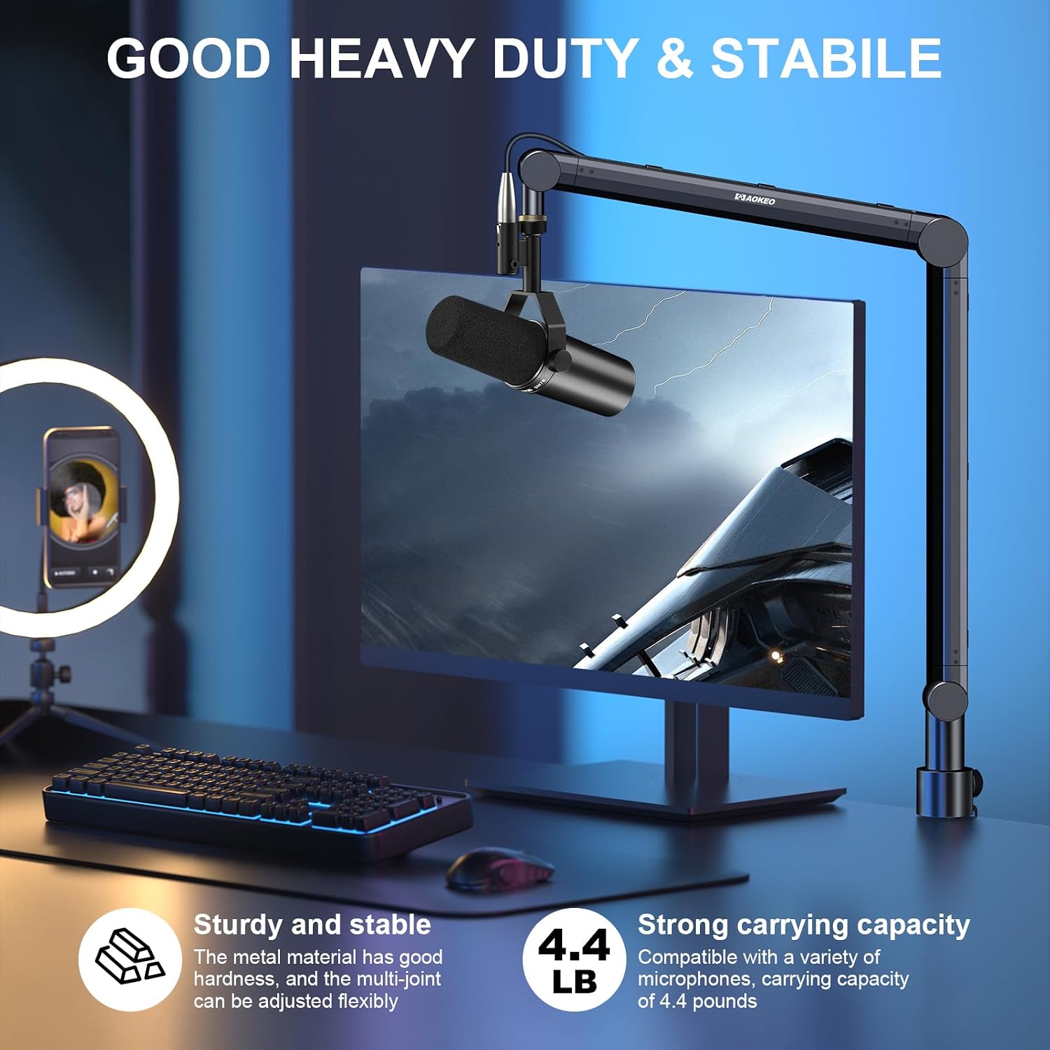 Detalle de Aokeo AK-48 Microphone Boom Arm with 360° Rotation and Cable Management