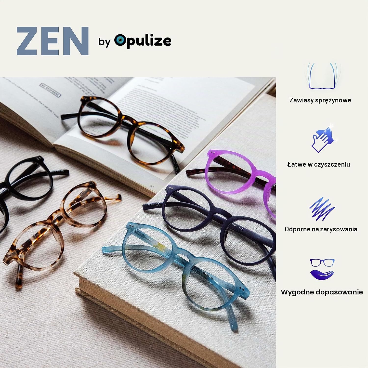 Detalle de OPULIZE R24-Q-100 – okrągłe okulary do czytania +1,00, turkusowe