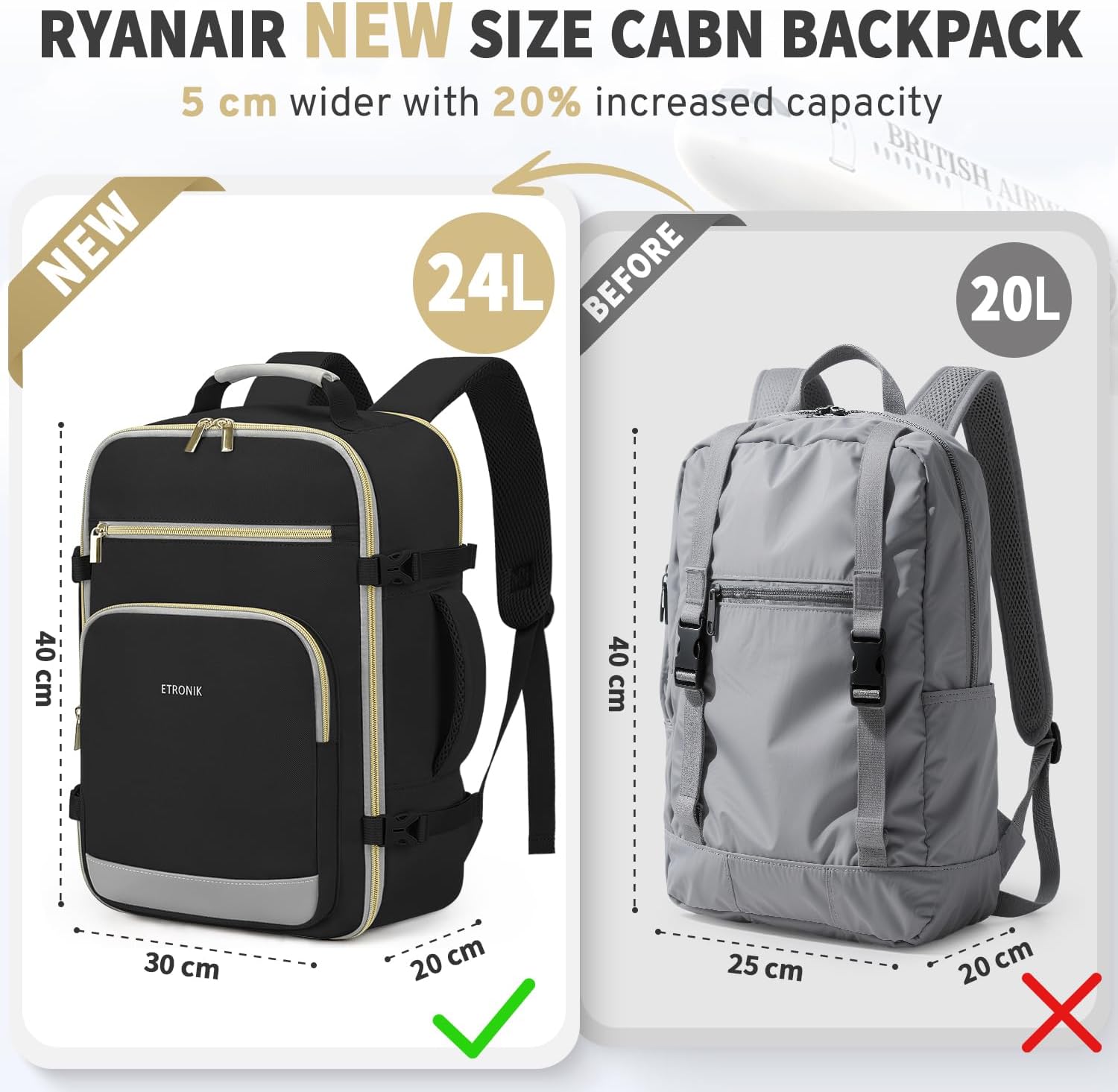 Thumbnail 1 de ETRONIK Ryanair cabin bag 40x30x20, 24L