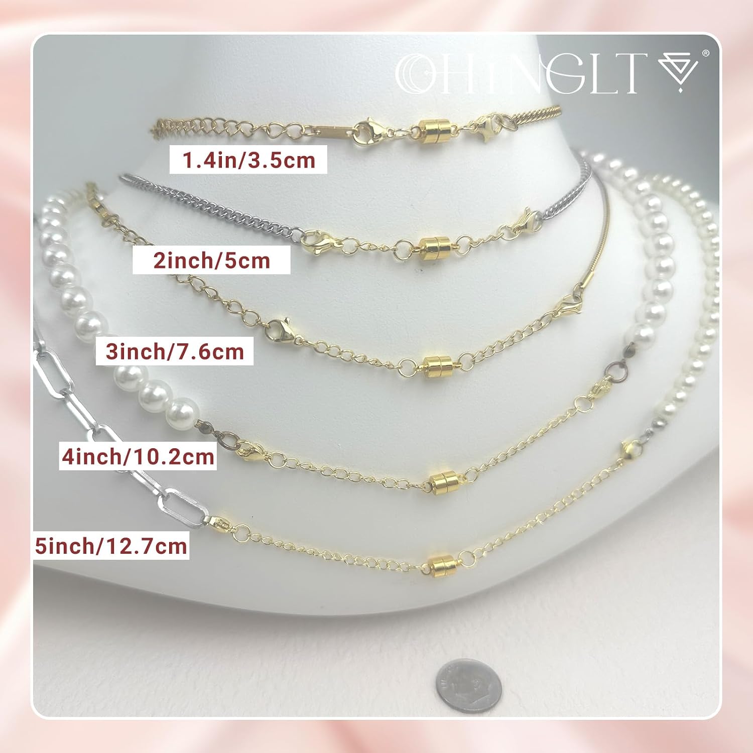 Detalle de OHINGLT 5J5Y Magnetic Necklace Extender, 316 Stainless Steel, Gold & Silver