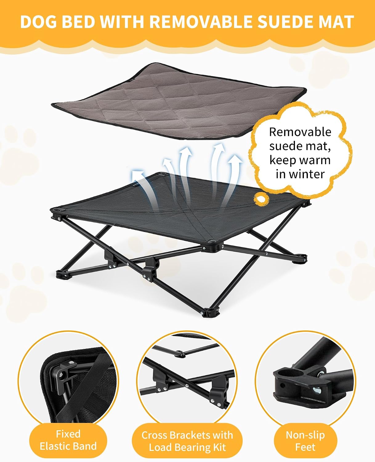Detalle de KingCamp Raised Dog Bed Outdoor & Indoor (Foldable, Removable Mat) – M up to 60kg