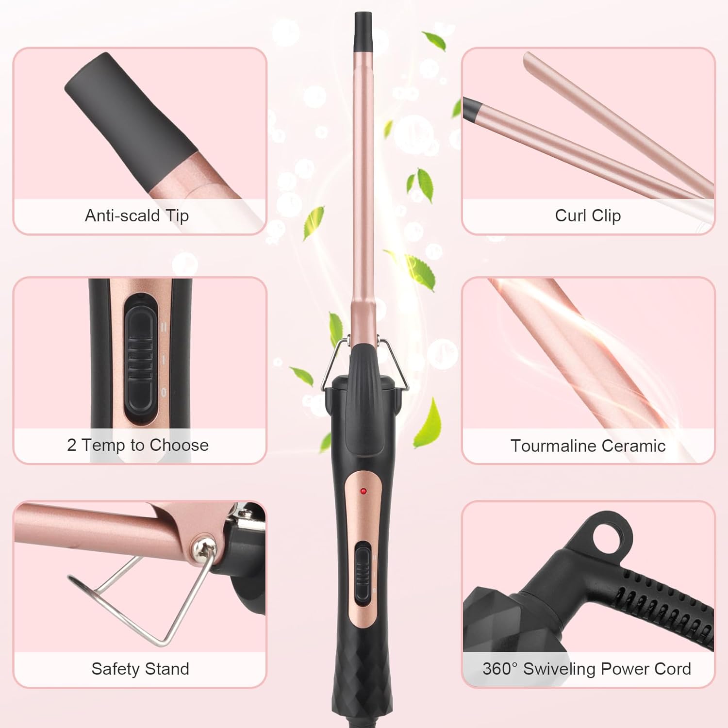 Detalle 2 de Culer Pro Curling Wand 9mm thin iron curling tongs