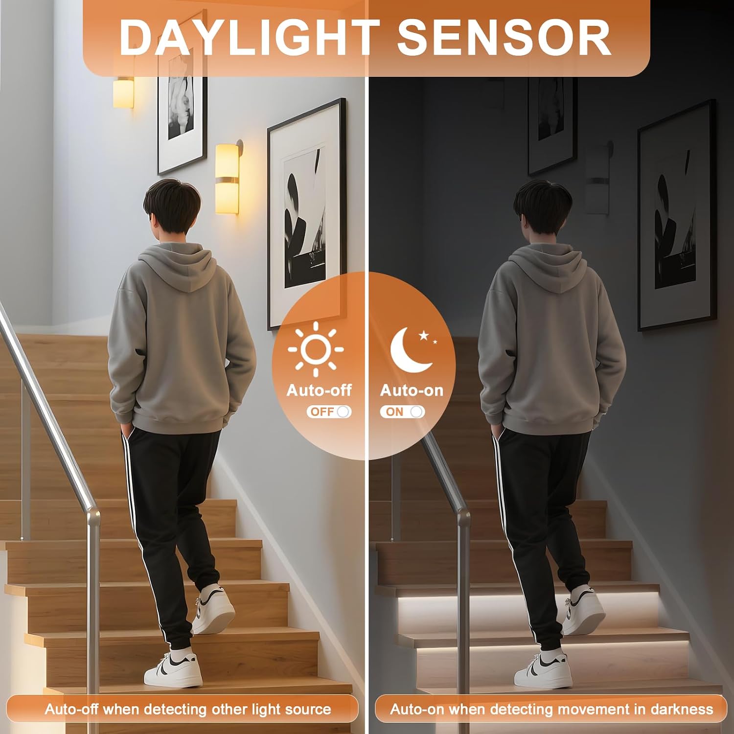 Detalle de MALIIGAZA Smart Treppenbeleuchtung 20 Stufen – COB LED Lichtband mit Bewegungsmelder, 6000 K, einfache Installation
