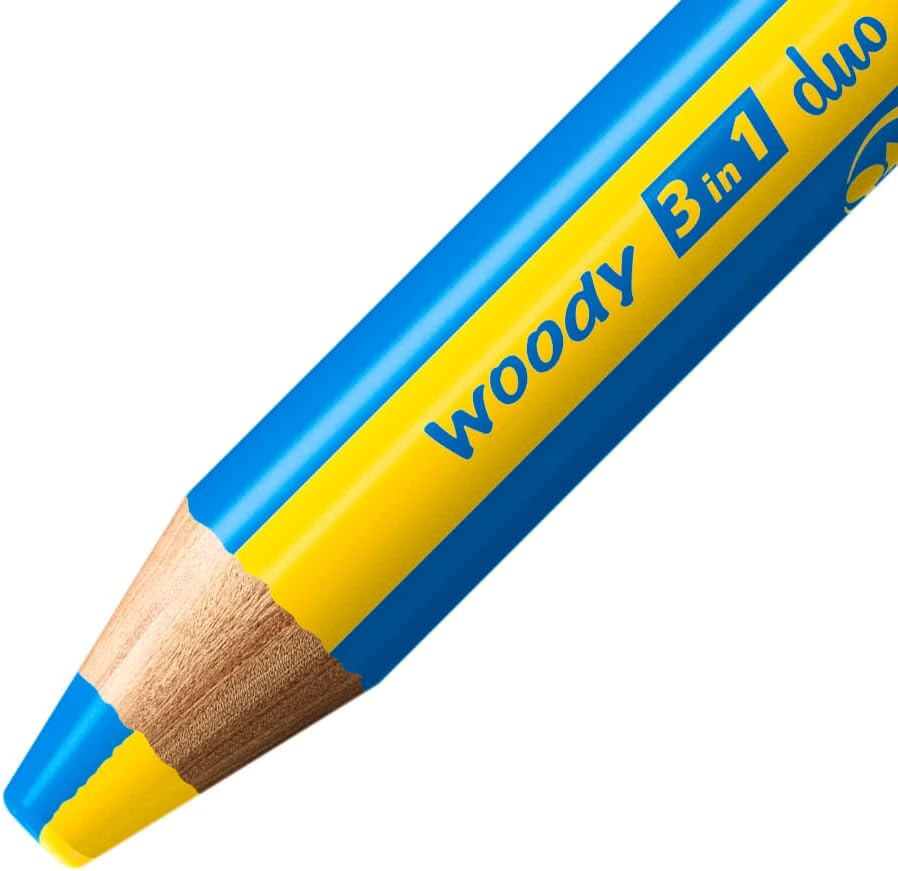 Detalle de STABILO Duo Buntstift 3-in-1 Woody 5er Pack – zweifarbige Mine, Wasserfarbe & Wachsmalkreide