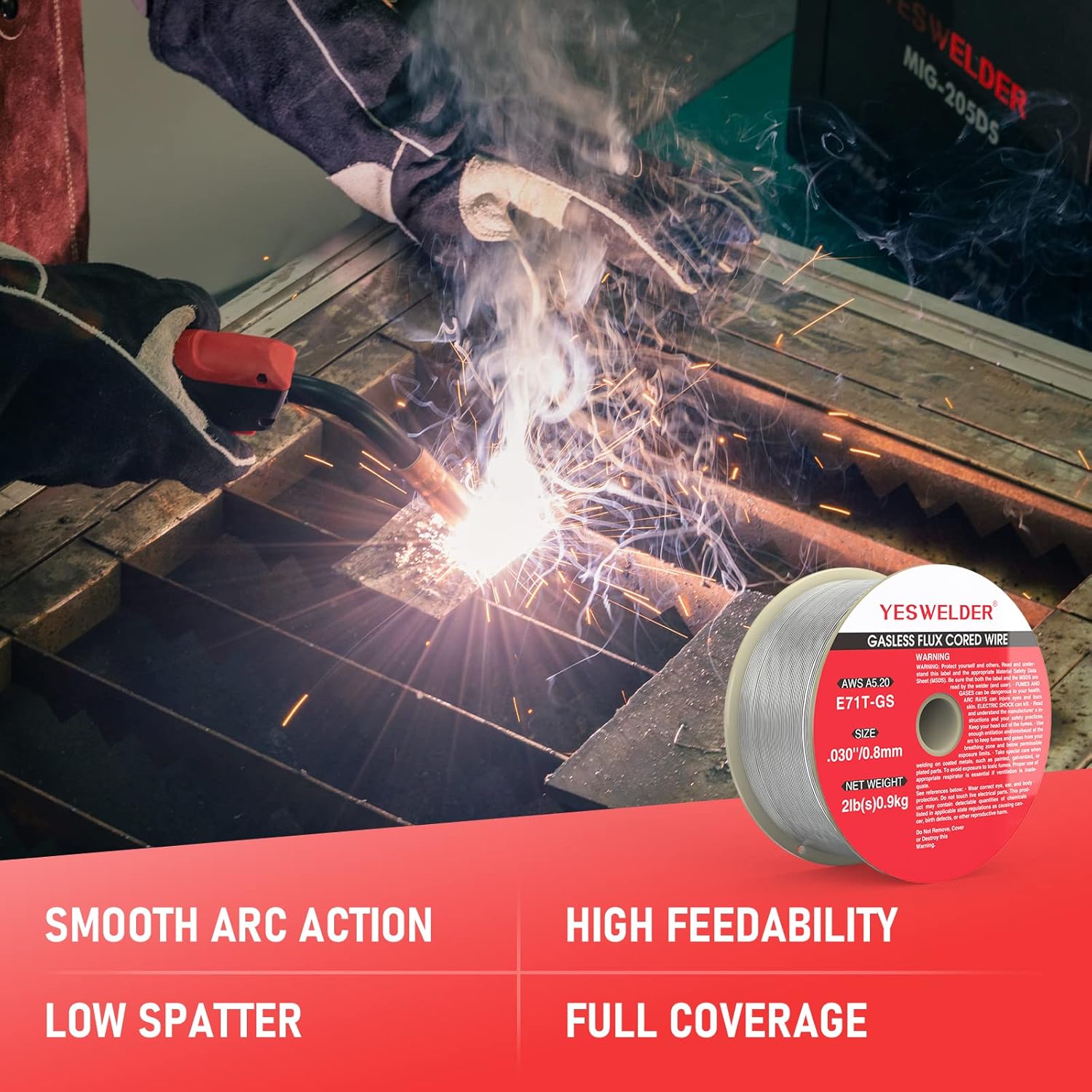 Thumbnail 2 de YESWELDER filo saldatrice MIG con anima autoprotegida E71T-GS (0,8 mm) bobina da 0,9 kg, 2 confezioni