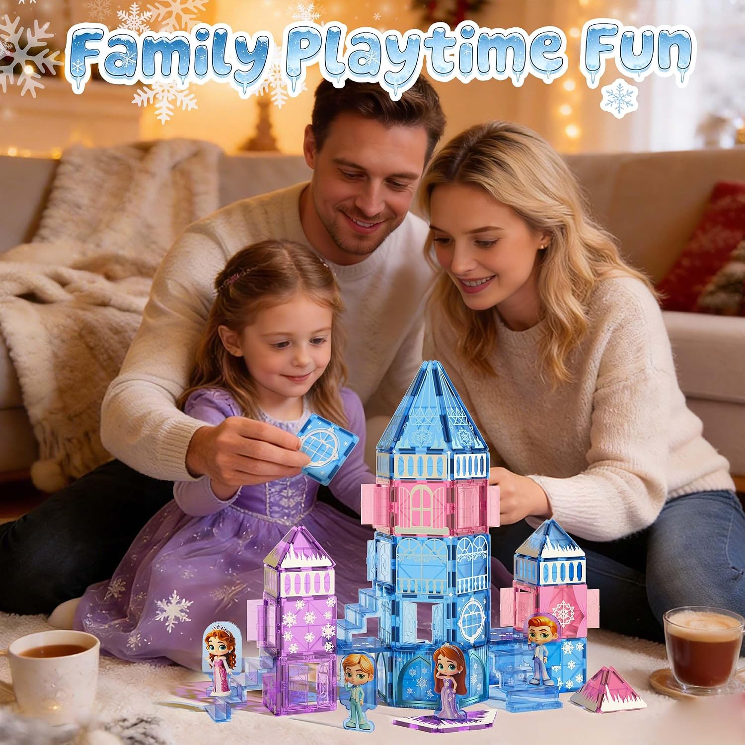 Thumbnail 1 de GobiDex 100PCS Magnetic Tiles Princess Castle Set with 4 Dolls & Stairs