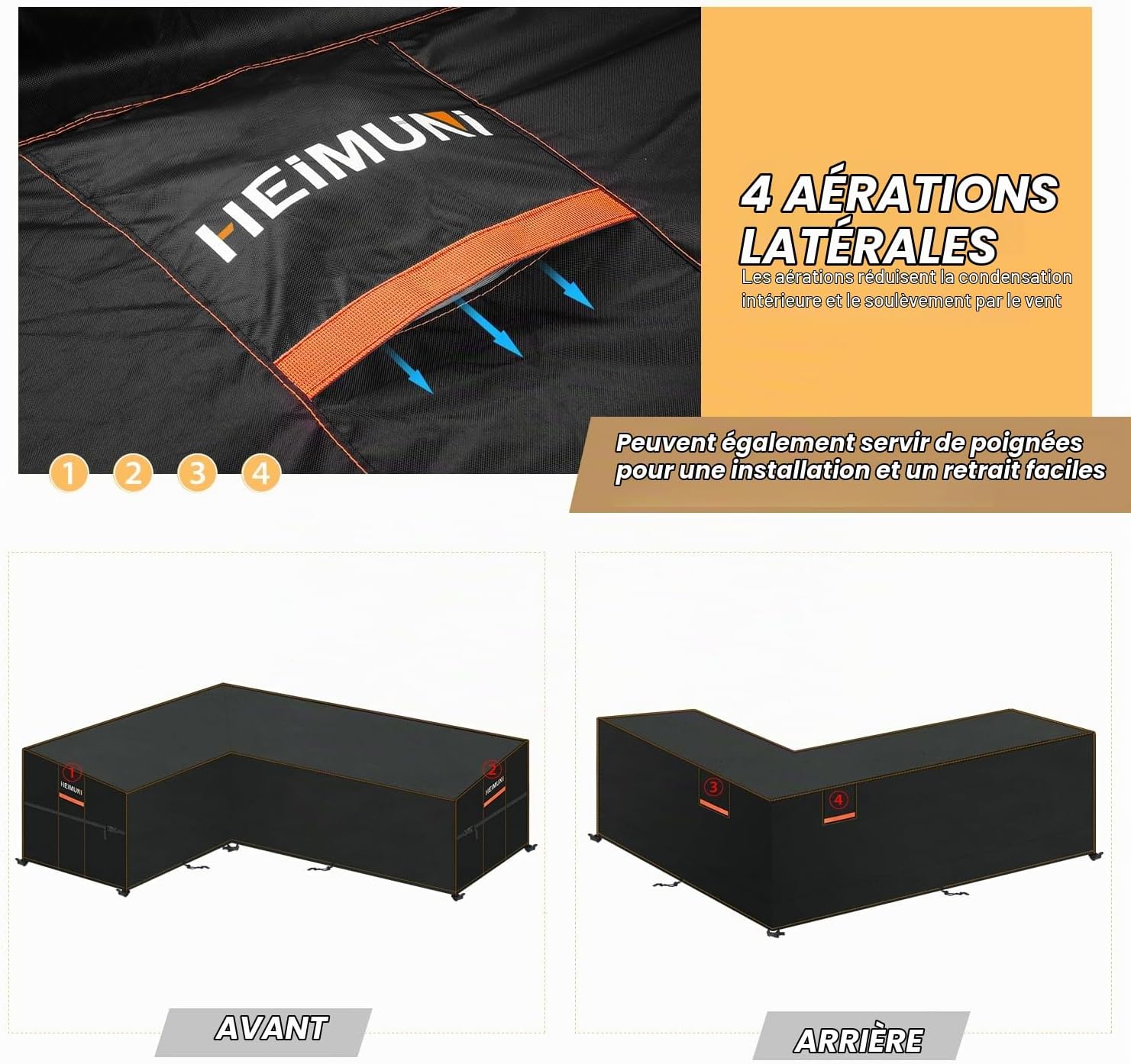 Detalle de HEIMUNI QK-051 L-vormige tuinbankhoes 420D Oxford, waterdicht en UV 50+
