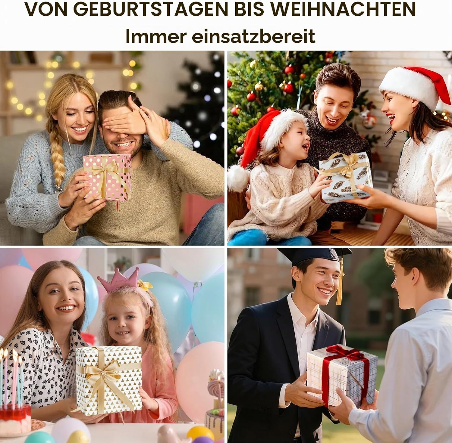 Detalle de KNJOMZIE Geschenkpapier Set 8 Blatt 70x50 cm – Weiß-Goldfolie, hochwertiges Kupferpapier