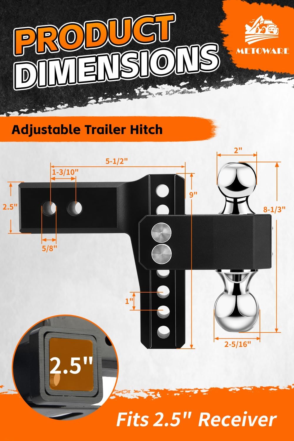 Detalle de METOWARE Adjustable Trailer Hitch 18000 lbs 🚚