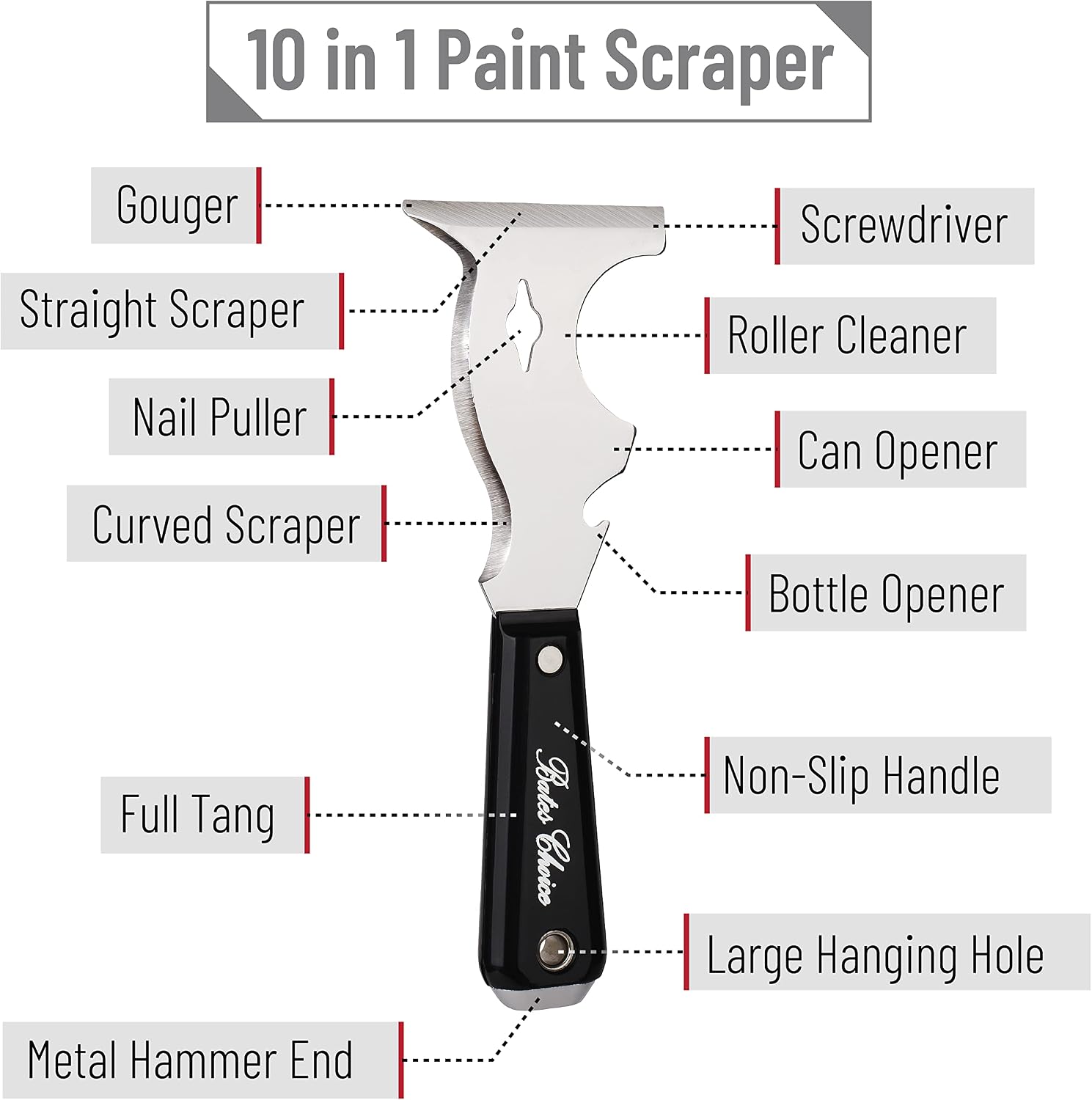 Detalle de Bates Choice JEOP002B419VQ 10-in-1 Paint Scraper Set, Stainless Steel, 2-Piece