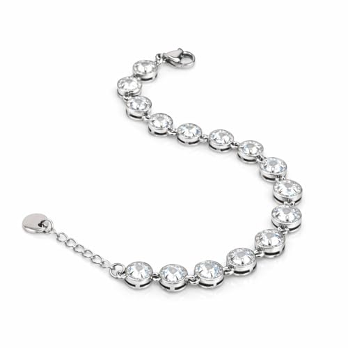 Detalle 2 de SAGA GIOIELLI Bracciale tennis in acciaio inox con zirconi, regolabile