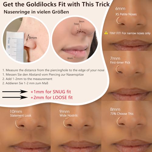 Thumbnail 2 de DAI JY Titanium Nose Ring Hoop (20G/18G/16G) with 6–10mm Inner Diameter – Gold-20g, 7mm