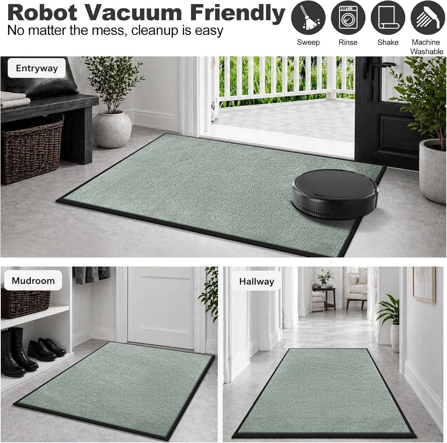Detalle 1 de Mibao MBPC001 Door Mat, 48" x 24", Sage Green, Non-Slip and Washable