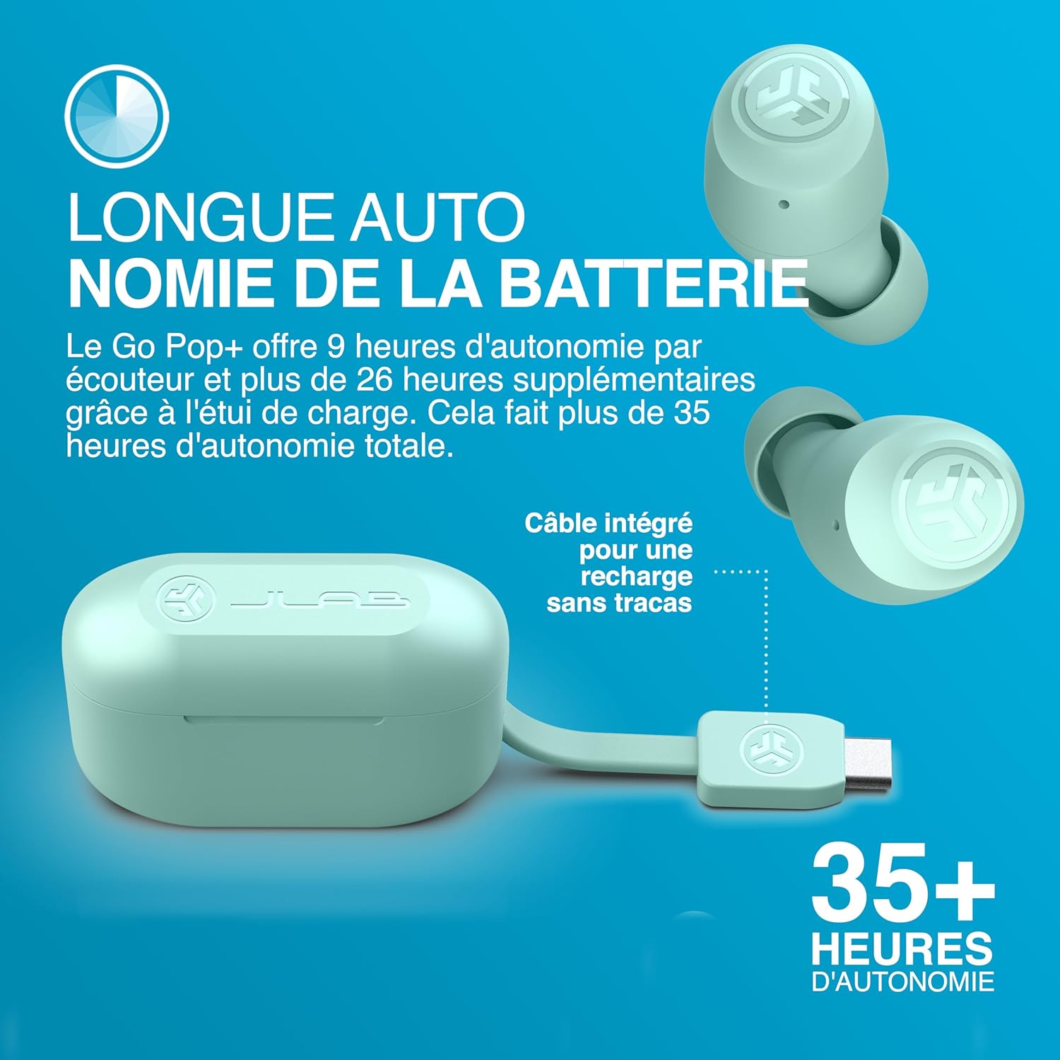 Thumbnail 5 de JLab Go Air Pop+ Menthe — écouteurs Bluetooth True Wireless avec micro et autonomie annoncée 35+ h