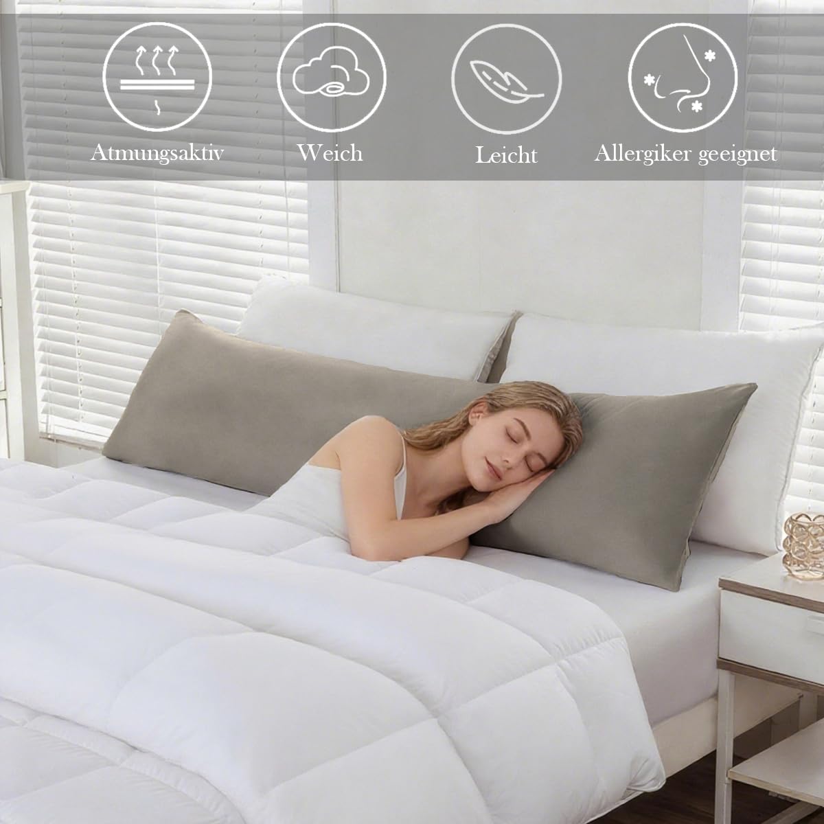 Thumbnail 1 de Nesture Seitenschläferkissen Bezug 40 x 145 cm (2er Set) – Kissenbezug aus 100% Mikrofaser in Taupe, mit Reißverschluss