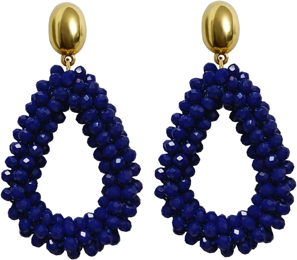Detalle de Bohemian Ohrringe mit tropfenförmigem Kristallhänge für Damen – handgewebter Crystal-Drop Schmuck, ca. 14 g pro Paar
