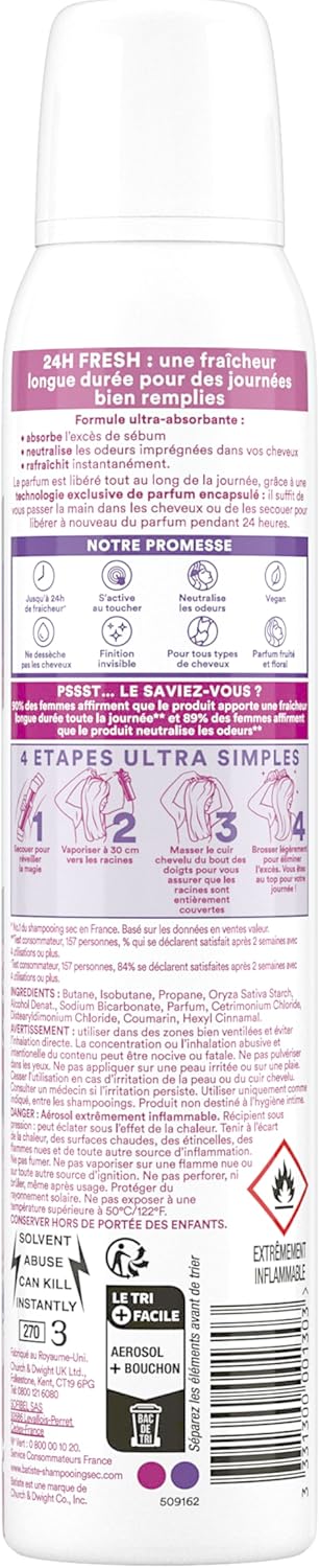 Detalle de Batiste Shampooing Sec 24h Fresh - Parfum Fraîcheur pendant 24h, 200 ml