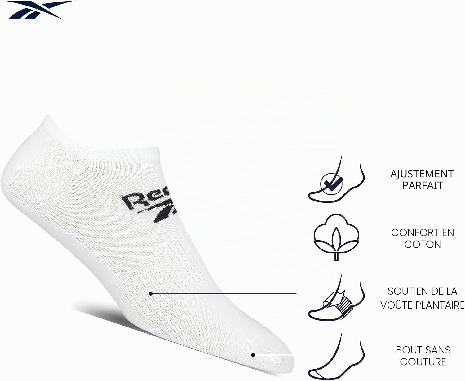 Detalle de Reebok R0353 Socks Mixte (lot de 3) – Confort et tenue au quotidien