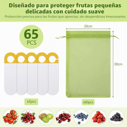 Thumbnail 1 de 60 Piezas de Bolsas para Uvas en Parra con Cordón de Vegamall (Organza 20x30 cm) + 5 Placas Adhesivas Antiinsectos