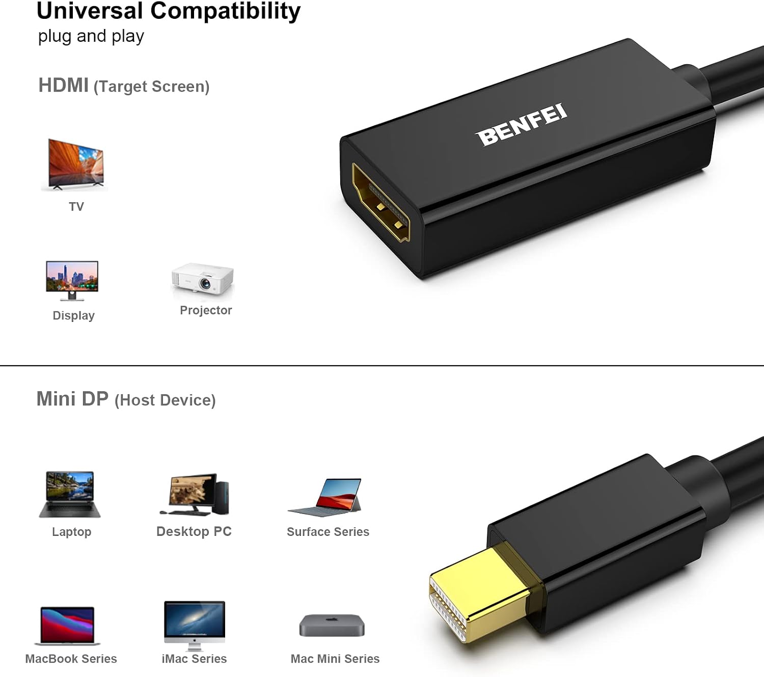 Thumbnail 2 de BENFEI Mini DisplayPort HDMI oro