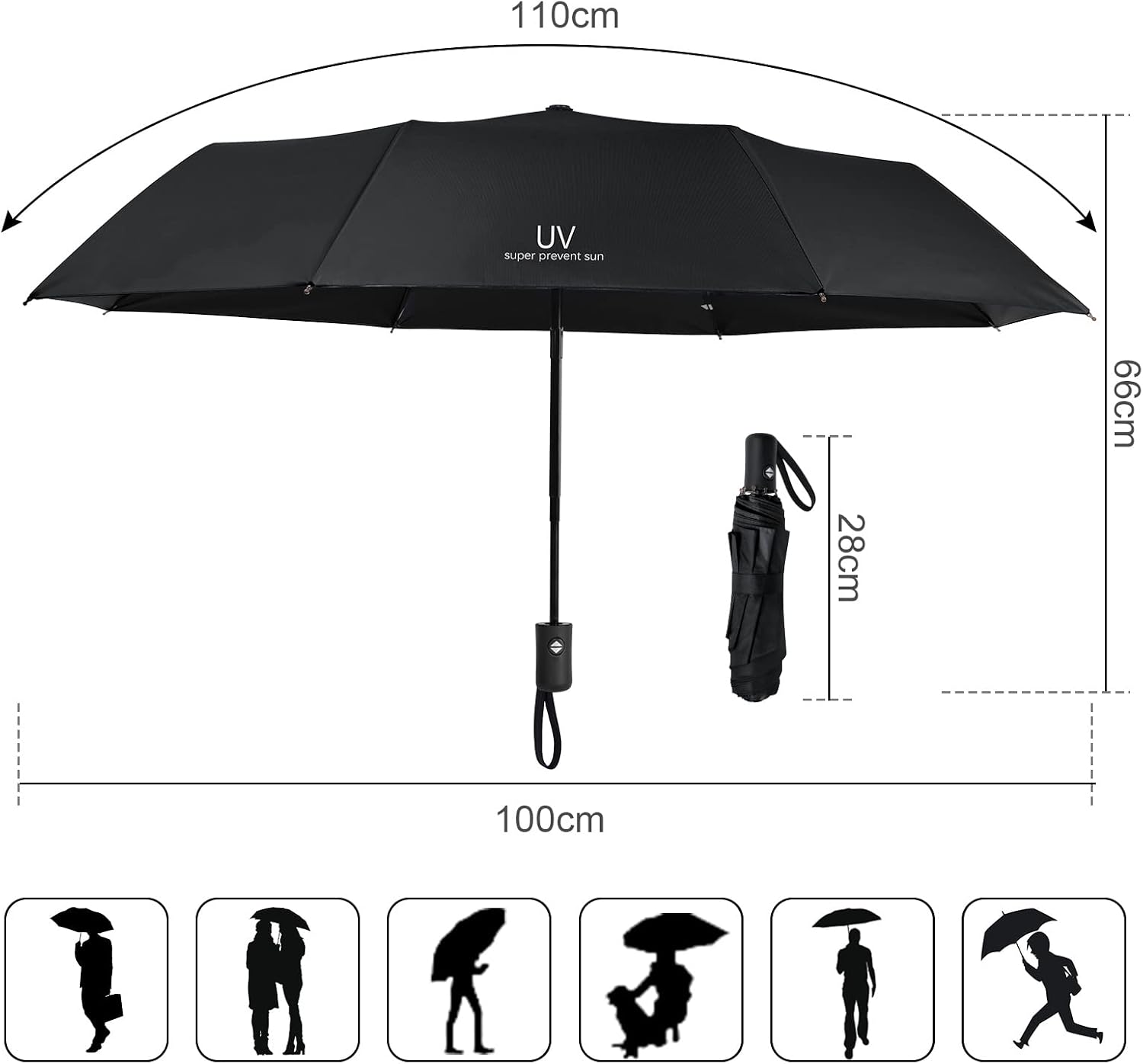 Detalle 2 de Vicloon Regenschirm Auf-Zu-Automatik 100 cm