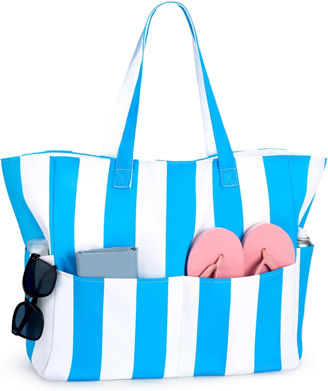 Thumbnail 6 de benpen Large Beach Bag for Women (Waterproof, Zip Top) with 8 Pockets — blue strip