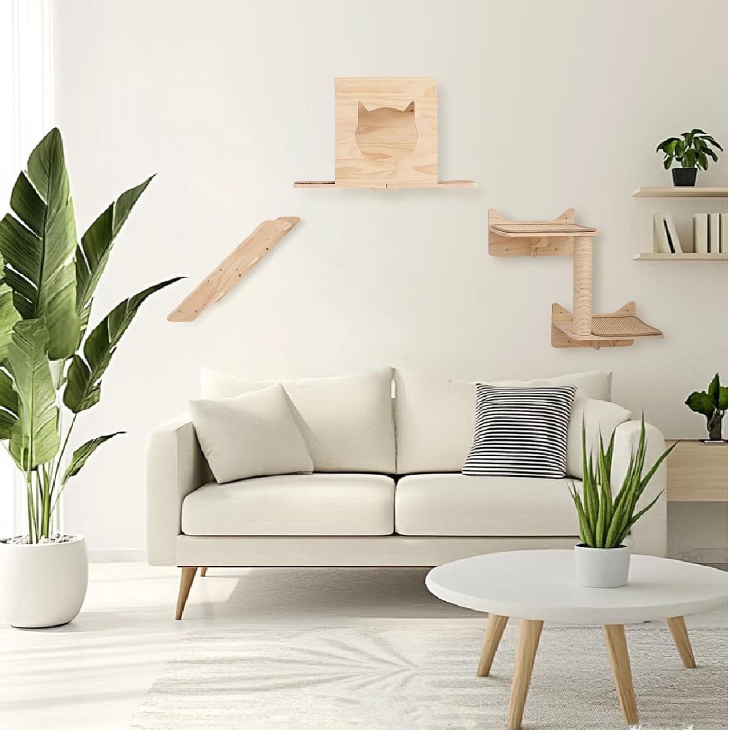 Thumbnail 6 de Set mensole da parete MIUZMORE per gatti con casa, tiragraffi in sisal e gradini in legno massello