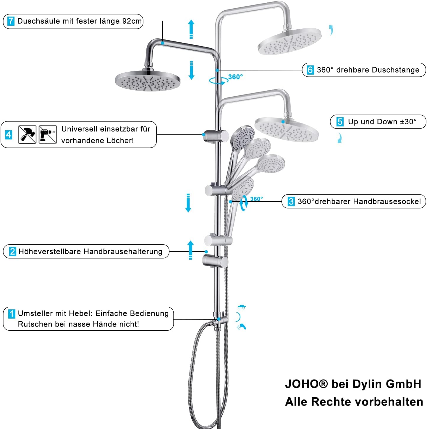 Detalle de JOHO Regendusche Duschsystem Edelstahl 92 cm