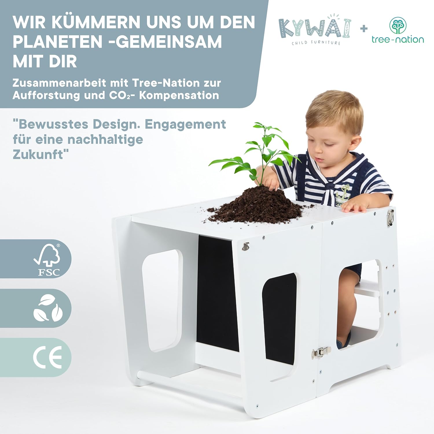 Thumbnail 4 de KYWAI Montessori Lernturm ab 1 Jahr – 2-in-1 klappbar, Tisch- und Lernturm aus Massivholz
