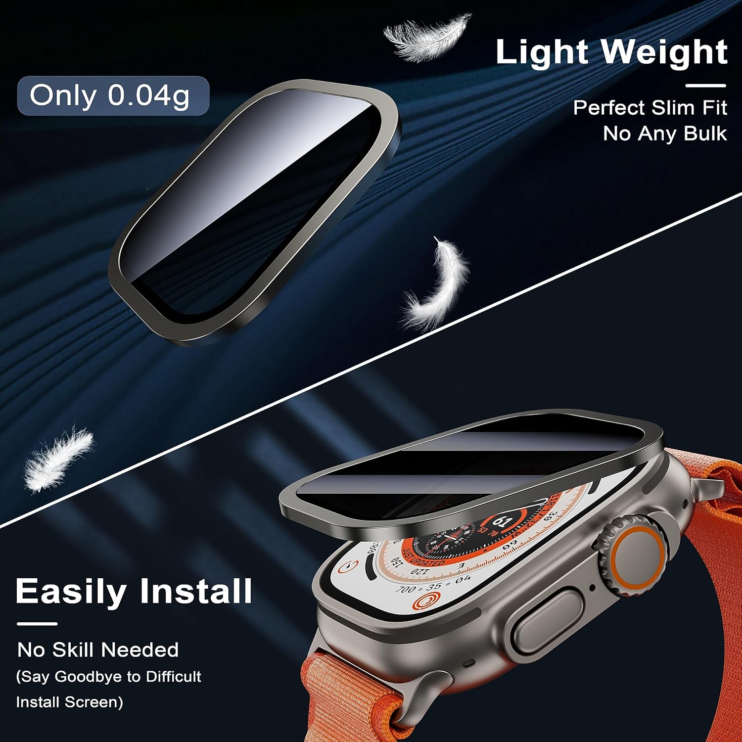 Thumbnail 4 de WSKEN Privacy Screen Protector for Apple Watch Ultra 3/2 (49mm) — 9H Tempered Glass + Titanium Alloy Frame