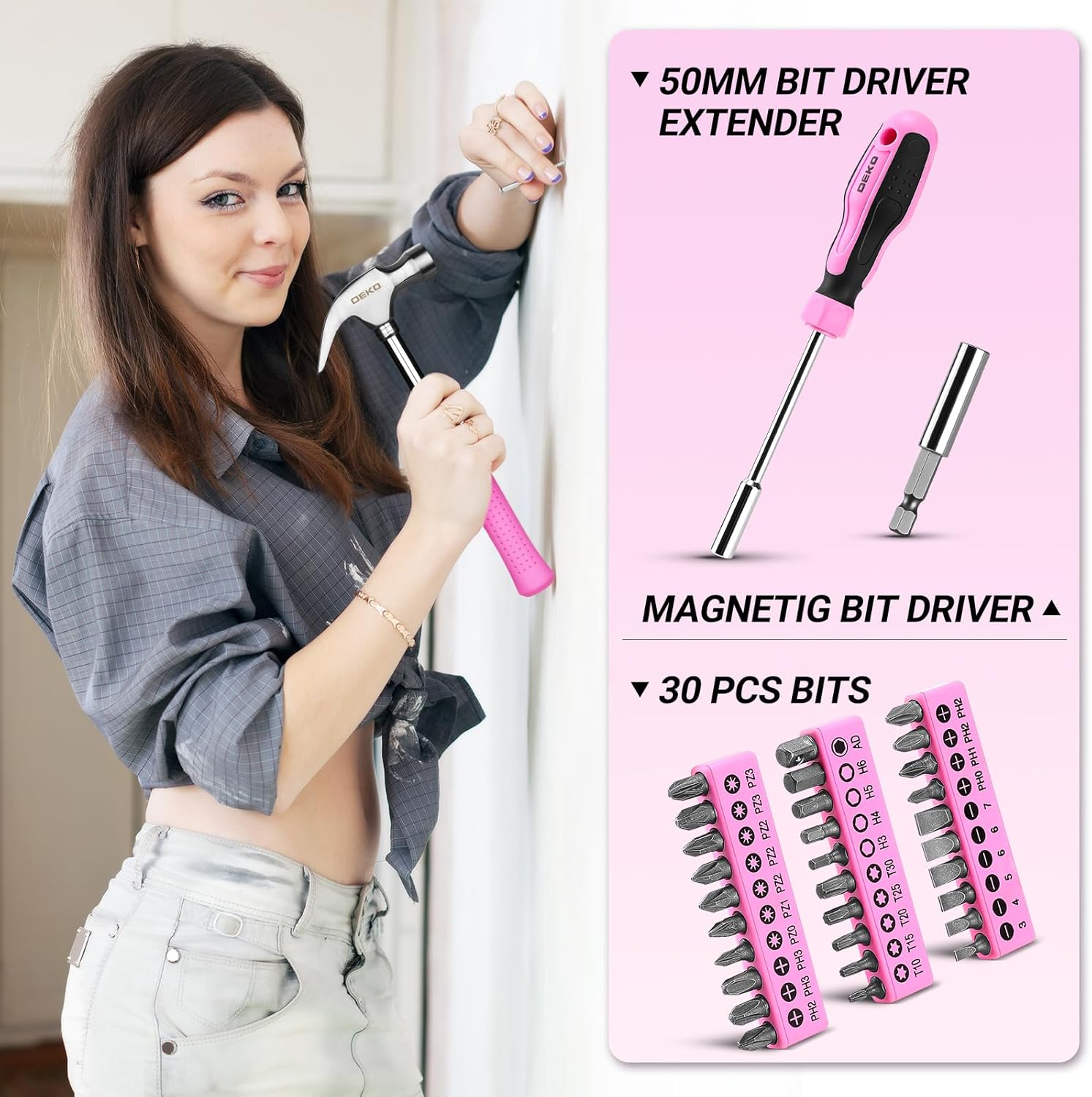 Thumbnail 2 de DEKO Cassetta Attrezzi Completa Professionali Rosa 62 Pezzo | Kit da Lavoro con Valigetta