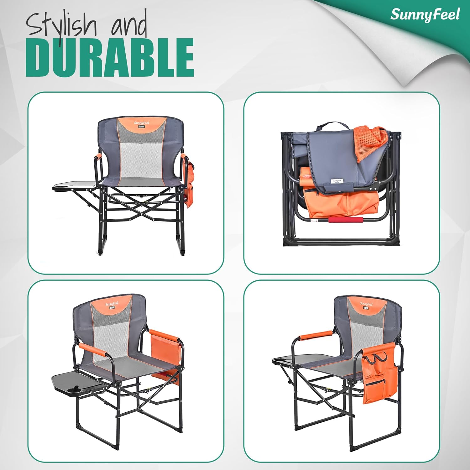 Thumbnail 6 de SUNNYFEEL AC3008F Oversized Camping Director’s Chair with Side Table