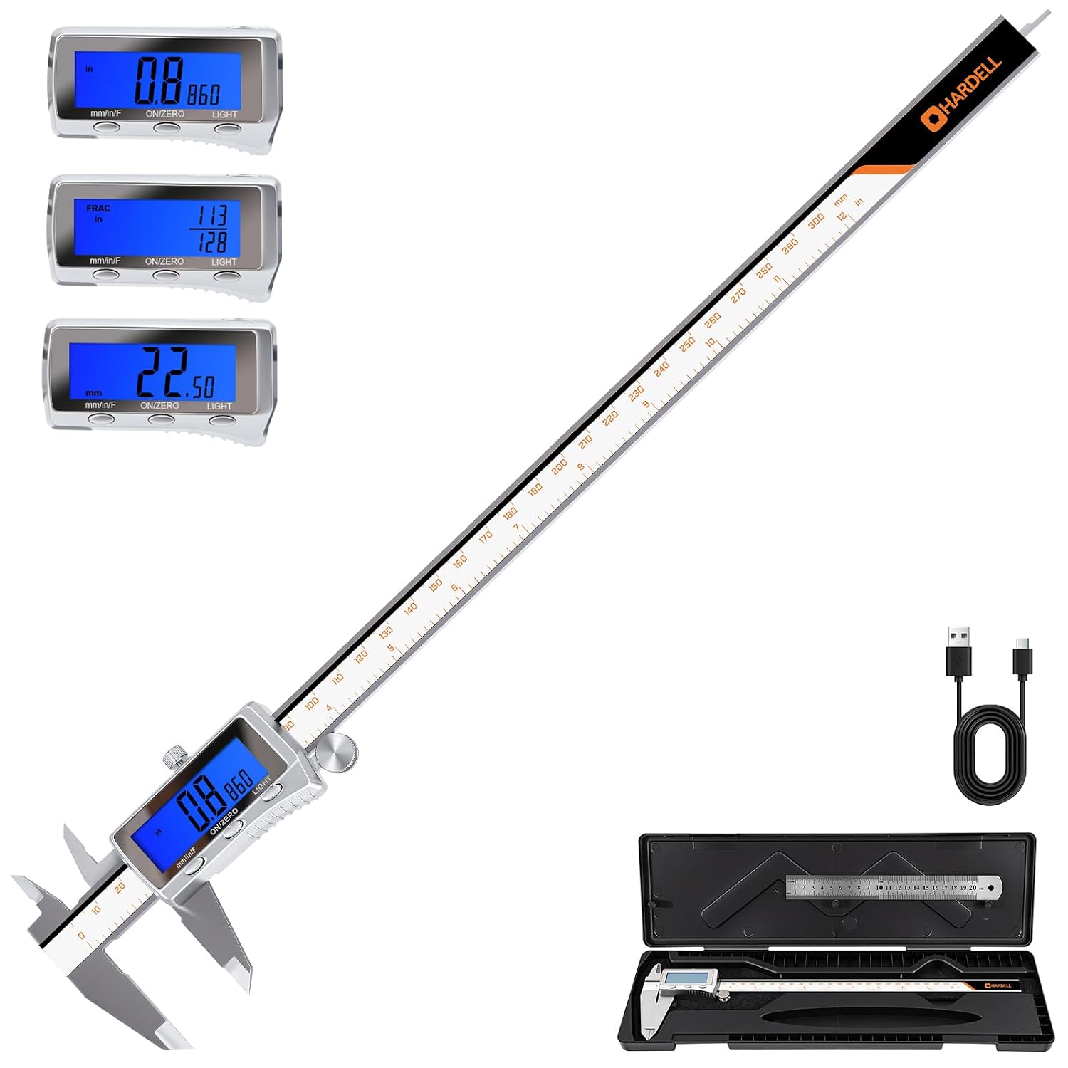Detalle 2 de HARDELL 12 Inch Digital Caliper, Rechargeable Metal, Backlit LCD, 4 Modes