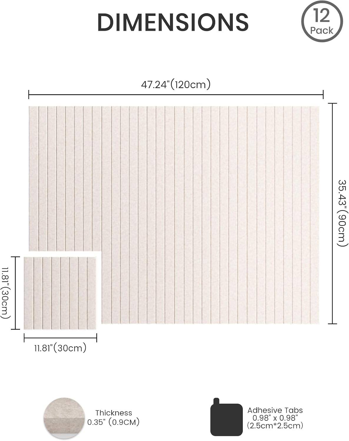 Detalle de Bumusty Large Felt Bulletin Board Tiles (48 x 36) – 12-Tile Felt Cork Board with 30 Pushpins & 70 Adhesive Tabs
