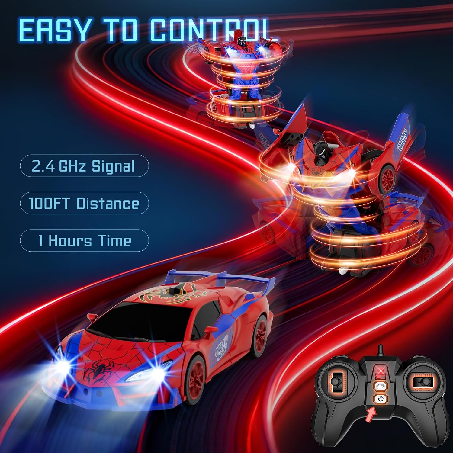 Thumbnail 2 de Qumcou Spider Toys: One-Button Transforming Spider Hero RC Car
